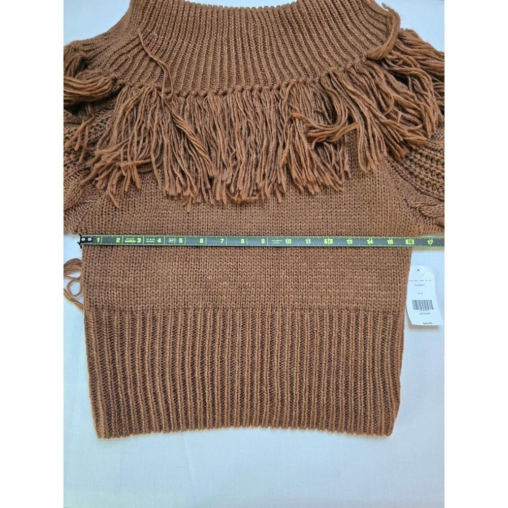 Willow + Root Brown Fringe Cable Knit Off Shoulder Sweater Boho Western Medium - Picture 5 of 9